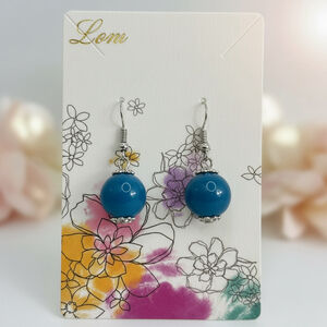 Blue Beaded Dangle Earrings Silver Tone Minimalist NWOT